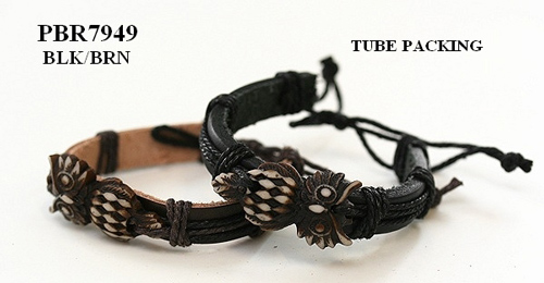 Wholesale Brown Owl with Assorted Color Faux LEATHER Bracelet