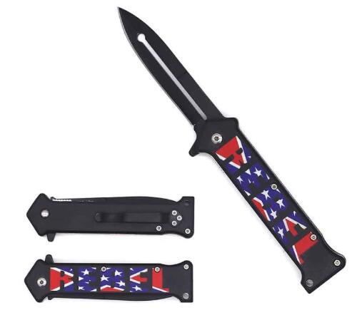 Wholesale Spring Assisted KNIFE 3.5'' Rebel Flag On Black Graphic