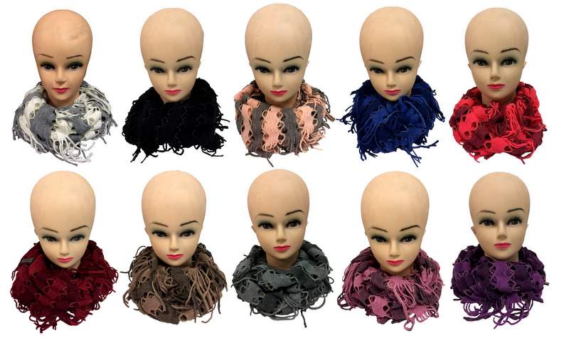 Wholesale GOLD Lined Textured Infinity Knitted Scarves Assorted