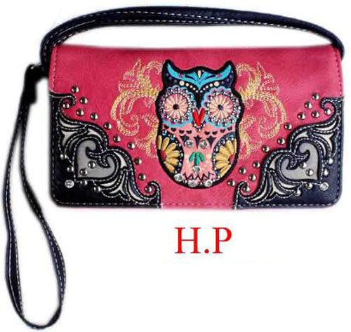 Wholesale Rhinestone Studded Owl Design WALLET Purse Hot Pink