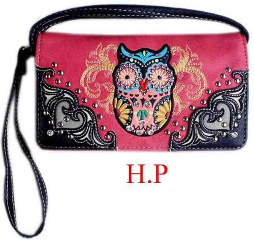 Wholesale Rhinestone Studded Owl Design Wallet PURSE Hot Pink