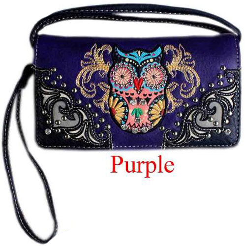 Wholesale Rhinestone Studded Owl Design WALLET Purse Purple