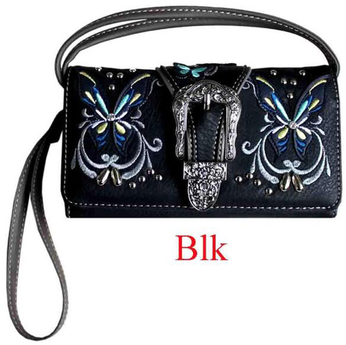 Wholesale Rhinestone Buckle Butterfly Design WALLET Purse Black