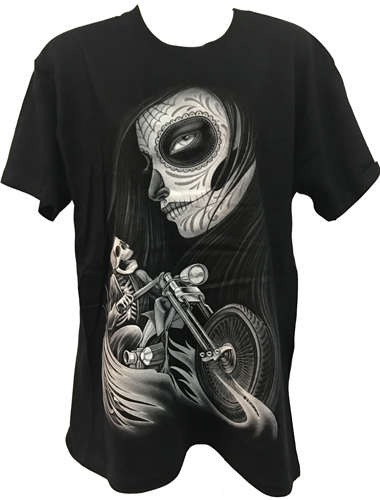 Wholesale Black T Shirt Skull Rider with Girl Assorted Plus Sizes