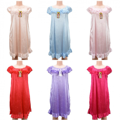 Wholesale Women Pajama Night Gown SHORT Sleeve Assorted Colors