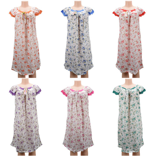 Wholesale Women Pajama Night Gown Small Flower Print SHORT Sleeve