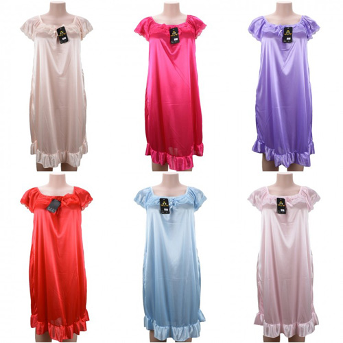 Wholesale Women PAJAMA Night Gown Short Sleeve Solid Colors