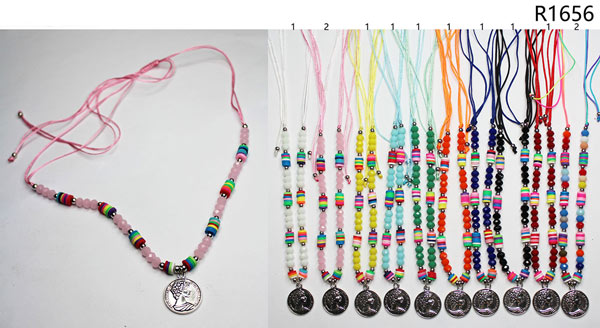 Wholesale Beaded NECKLACE with Coin Medallion Assorted Colors