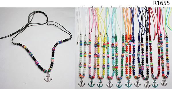 Wholesale Beaded NECKLACE with Anchor Medallion Assorted Colors