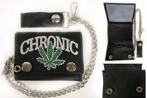 Wholesale Leather Trifold WALLET with Chronic Marijuana Chain