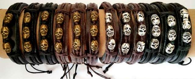 Wholesale Faux Leather Bracelet with SKULL