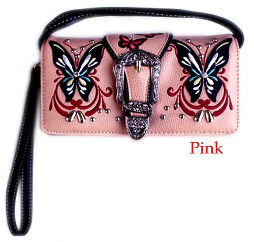 Wholesale Rhinestone BUCKLE Butterfly Design Wallet Purse Pink