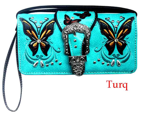Wholesale Rhinestone Buckle Butterfly Design WALLET Purse Turq