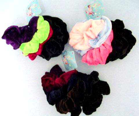Wholesale Velvet HAIR Ties scrunchies 4pcs/cartd Ast Colors