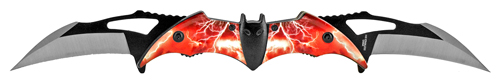 5.75'' Dual Blade Bat Pocket Knife - Red Lightening