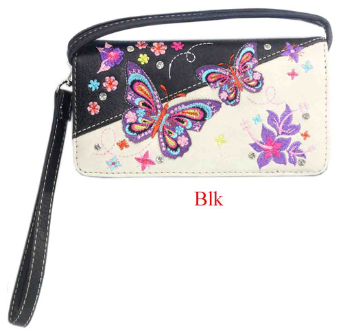 Wholesale Western Wallet PURSE Small Butterflies Flowers Black