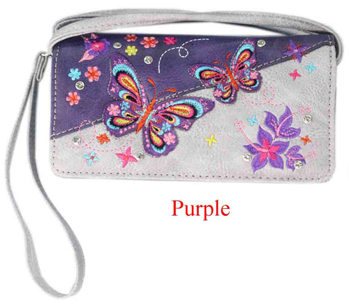 Wholesale WESTERN Wallet Purse Small Butterflies Flowers Purple