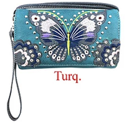 Wholesale Western WALLET Purse Large Butterfly Design Turquoise