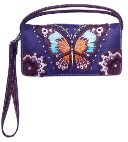 Wholesale Western WALLET Purse Large Butterfly Design Purple