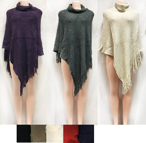 Wholesale Crisscross Knitted Sweater PONCHOs with Fringe