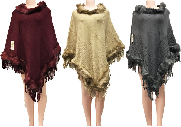 Wholesale Solid Color Faux Fur PONCHOs Assorted