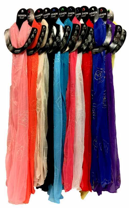 Wholesale Light Weight Scarves Solid Color with GOLD Foil Rose