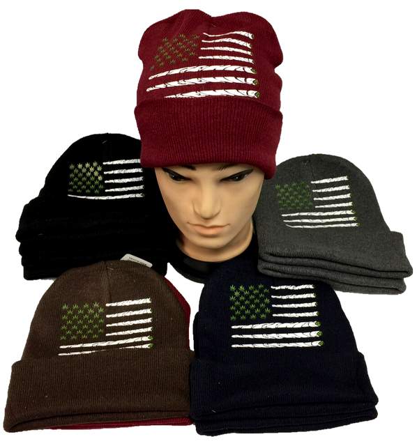 Wholesale Marijuana FLAG Winter Beanie Hat assorted colors