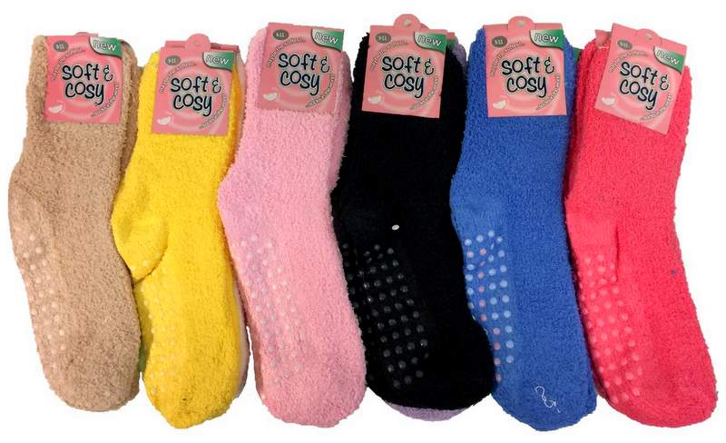 Wholesale Solid Color Ladies' Fuzzy SOCKS with Anti Skid Assorted