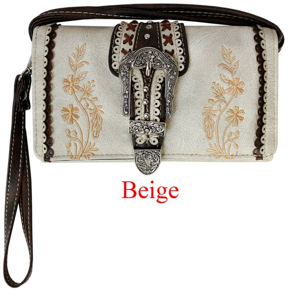 Wholesale Buckle WALLET Purse with Embroideries Beige