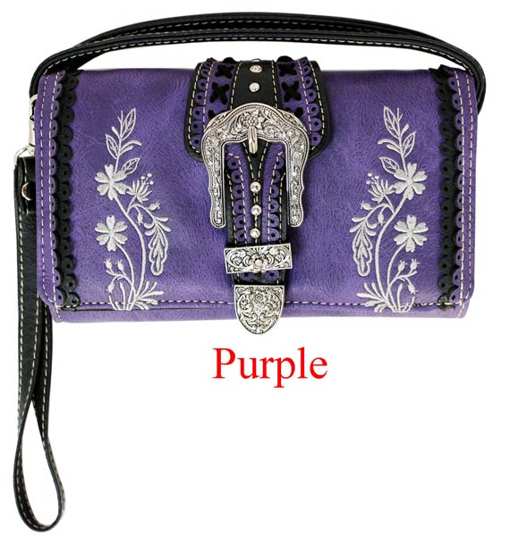 Wholesale Buckle Wallet PURSE with Embroideries Purple