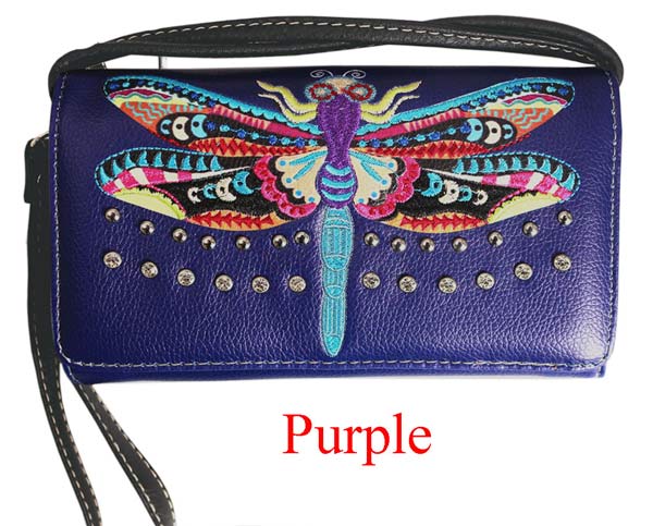 Wholesale Western WALLET Purse Rainbow Dragonfly Design Purple