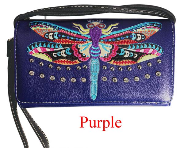 Wholesale Western Wallet Purse Rainbow Dragonfly Design Purple