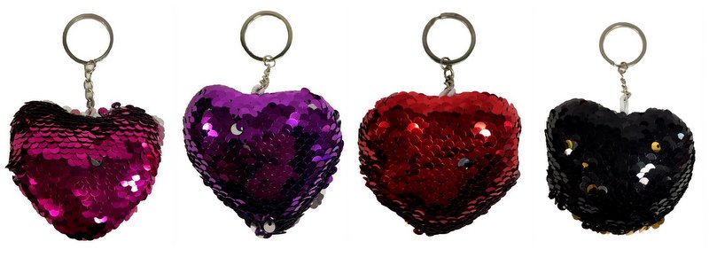 Wholesale Heart Shaped KEYCHAIN with Sequins Assorted Colors