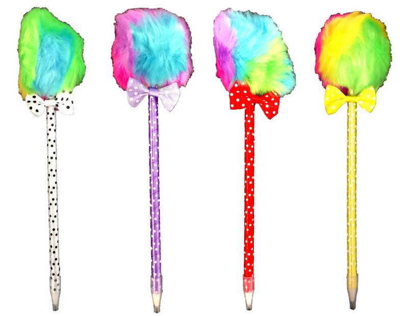 Wholesale Polka Dot Pen with Rainbow color Furry Top and Bow TIE