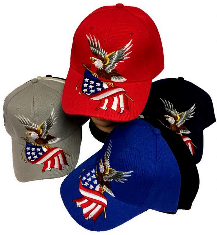 Wholesale EAGLE with AMERICAN Flag Hat/ Baseball Cap
