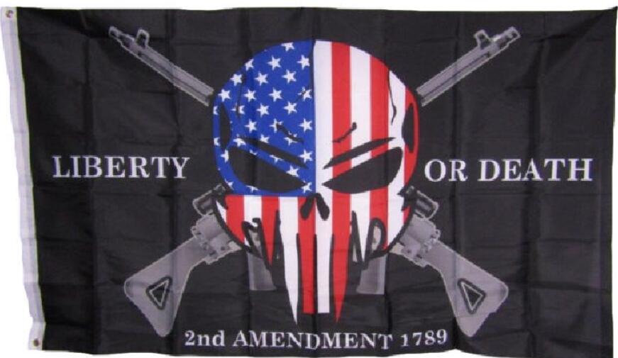 Wholesale Liberty or Death 2nd amendment USA SKULL with guns Flag