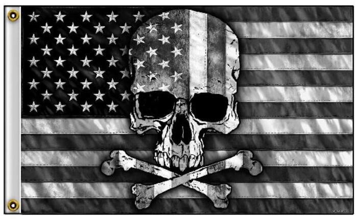 Wholesale Black And White SKULL on USA Flag 3ft by 5 ft