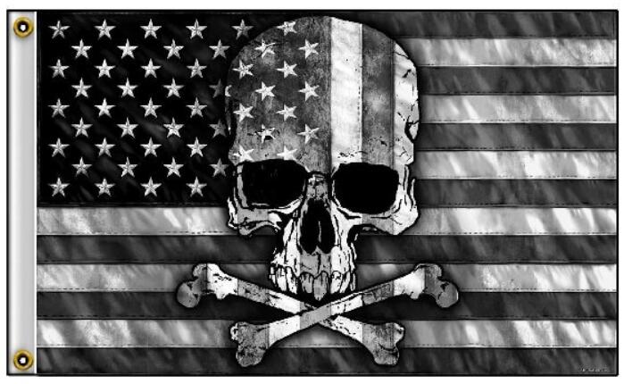 Wholesale Black And White Skull on USA FLAG 3ft by 5 ft