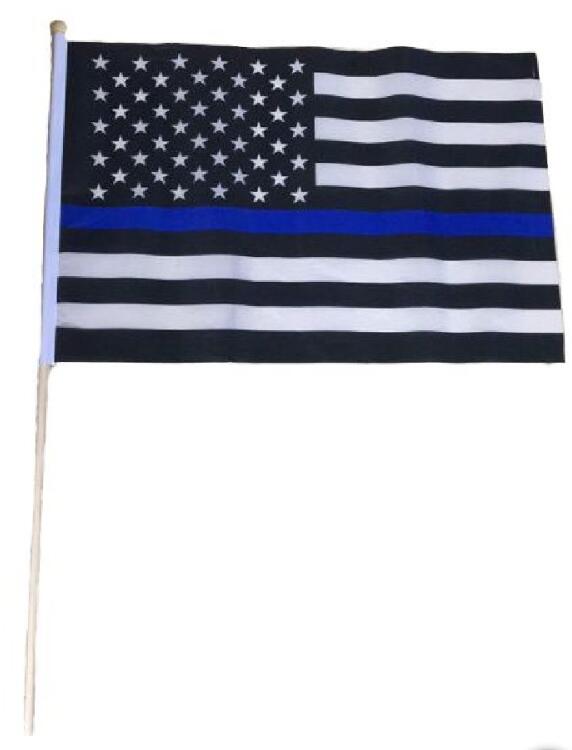 Wholesale Blue Line 12 inch by 18 inch polyester stick FLAG