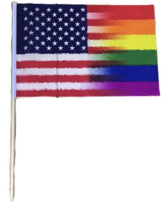 Wholesale USA Rainbow Combo Stick FLAG 12 inch by 18 inch