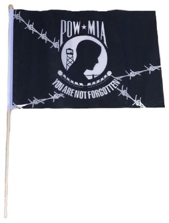 Wholesale POW MIA not forgotten Black Stick FLAG 12 inch by 18 in