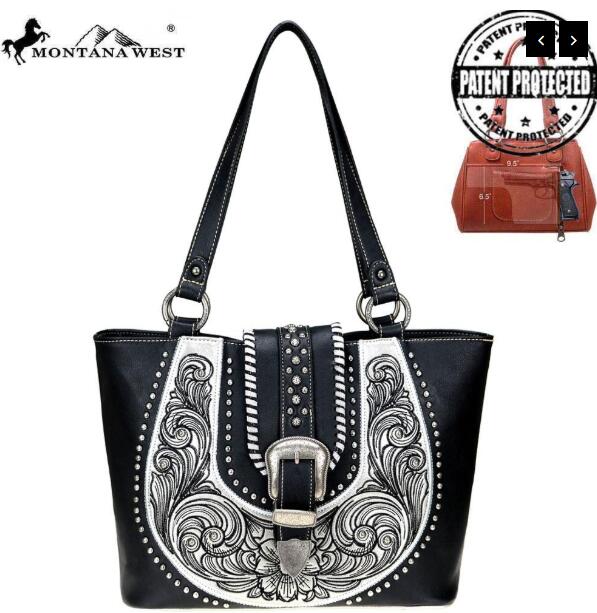 Montana West Buckle Collection Concealed Carry Tote BLACK