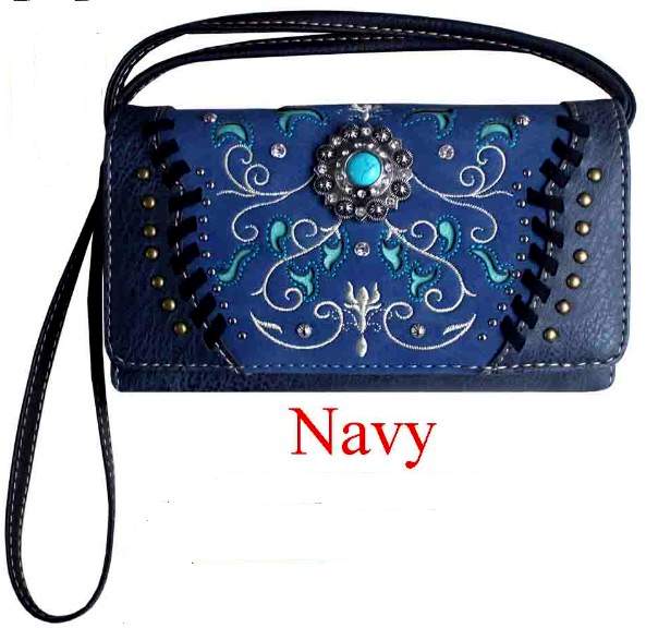 WESTERN Style Conch with Embroidery Wallet Purse Navy