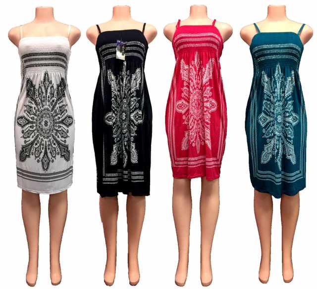 Wholesale Cultural Pattern Spaghetti Strap Summer Dresses