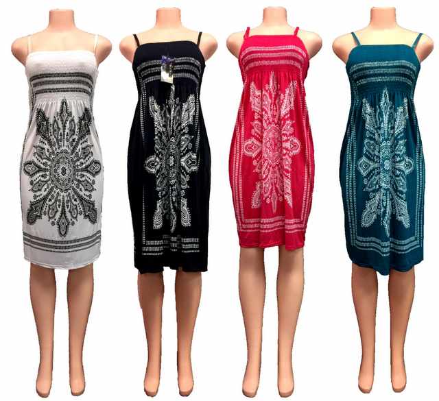 Wholesale Cultural Pattern Spaghetti STRAP Summer Dresses