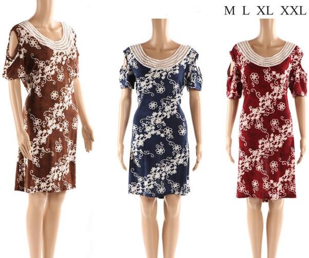 Wholesale Medium Length Lace Floral cold shoulder Dresses