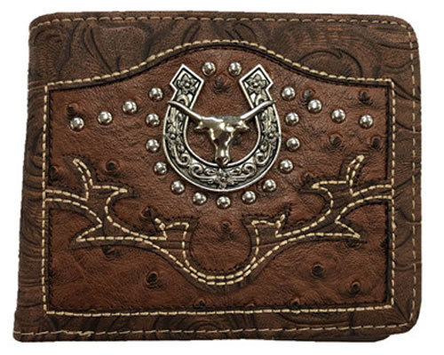 Wholesale Men Western Wallet with Long Horn Horse SHOE Brown