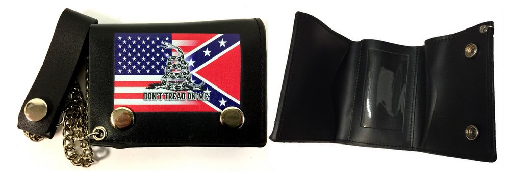 Wholesale Leather Tri-Fold WALLET USA Rebel Combo with Gadsden