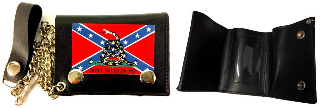 Wholesale Rebel Flag with Don't Tread on me snake Tri-fold wallet