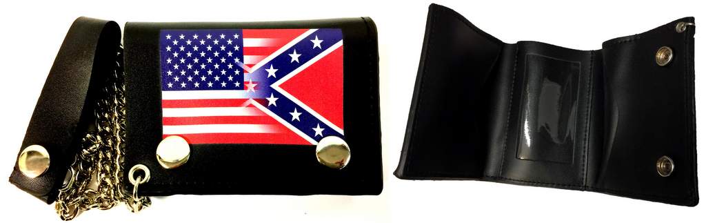 Wholesale Tri-fold Leather WALLET with CHAIN USA&Rebel Combo